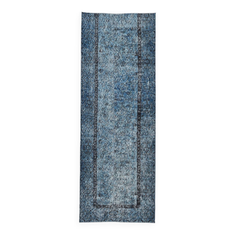 Tapis de couloir bleu vintage 3x7, fait main en laine, style turc, 78x218 cm