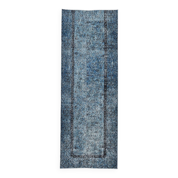 3x7 Blue Vintage Runner Rug, Handmade Wool Rug, Turkish Runner, 78x218Cm