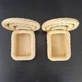 VINTAGE 1960 BOOKENDS WOVEN BASKETS IN 60S RETRO CERAMIC