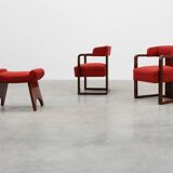 Ensemble of Two Art Deco Chairs with Matching Stool, Belgium ca. 1920