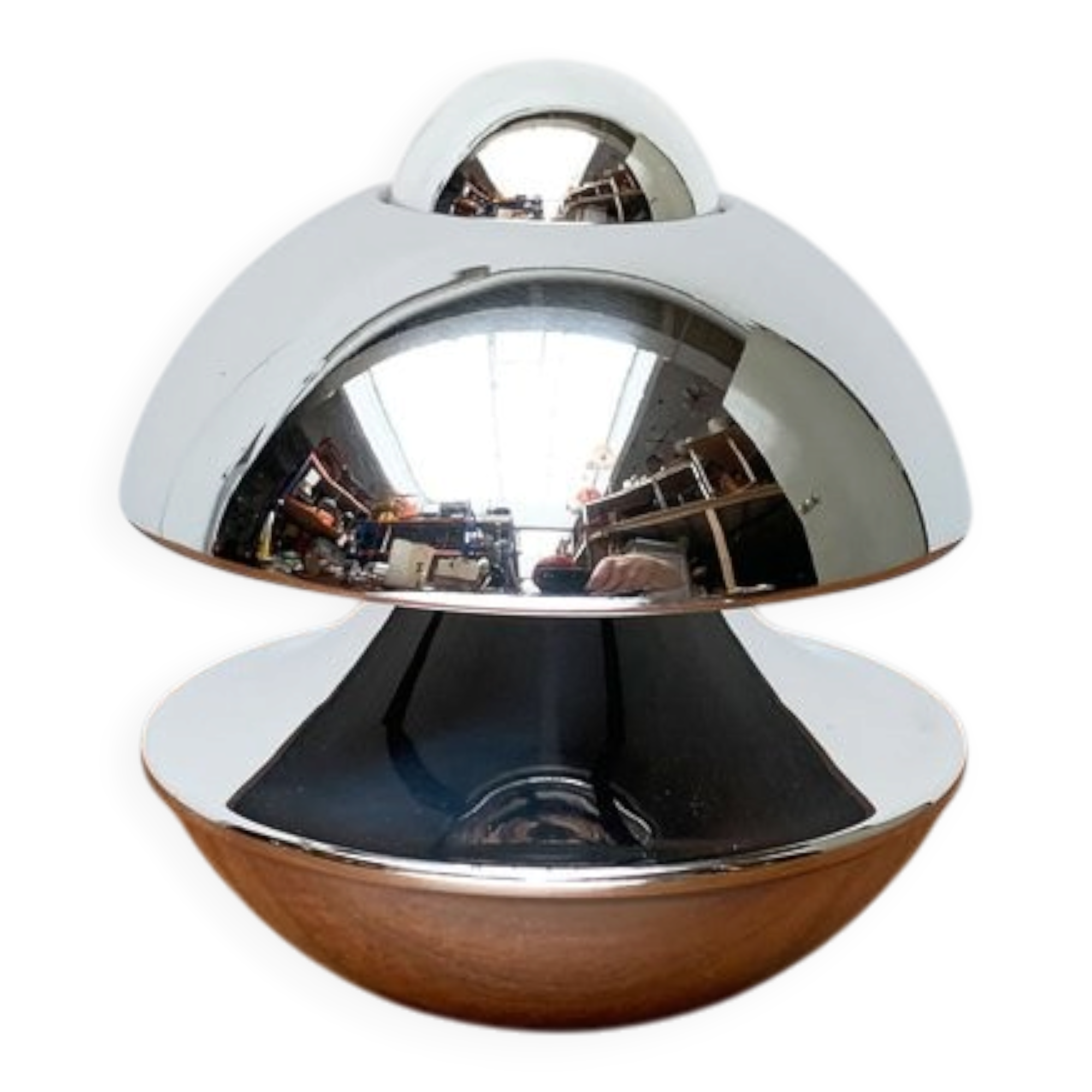 Chrome mushroom table or wall lamp in German mid-century space style by Klaus Hempel for Kaiser Leuchten, 1970s.