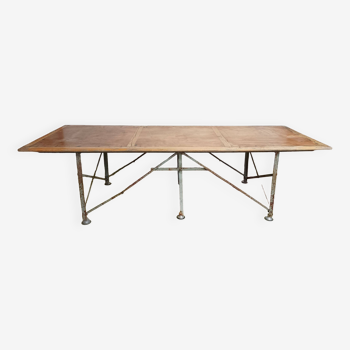 Large industrial metal and beech table