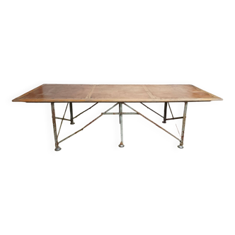 Large industrial metal and beech table
