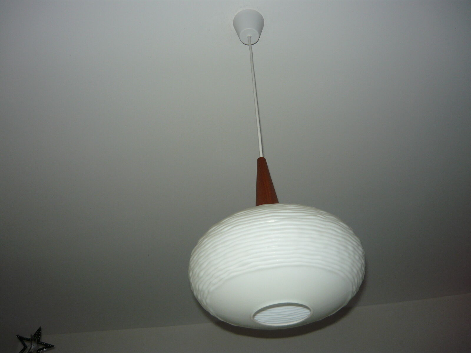 Teak and opaline suspension by Louis Kalff for Philips 60 years