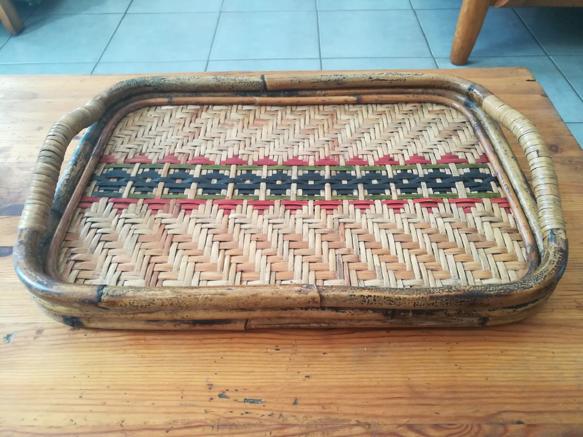 Rattan and bamboo 60s plateau