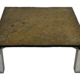 Vintage Square coffee table with slat stone top and chromed steel base - 1960s