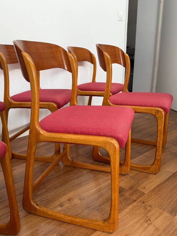 Série de 6 chaises traîneau Baumann vintage