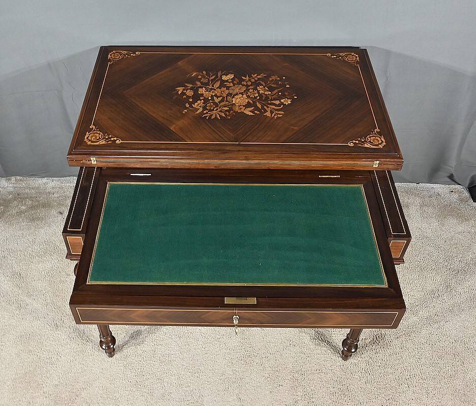 Marquetry system table, louis xvi style – 2nd half of the 19th century