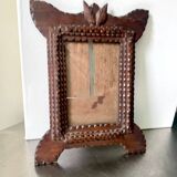 Cadre en bois sculpté tramp art ancien 27 cm x 20 cm