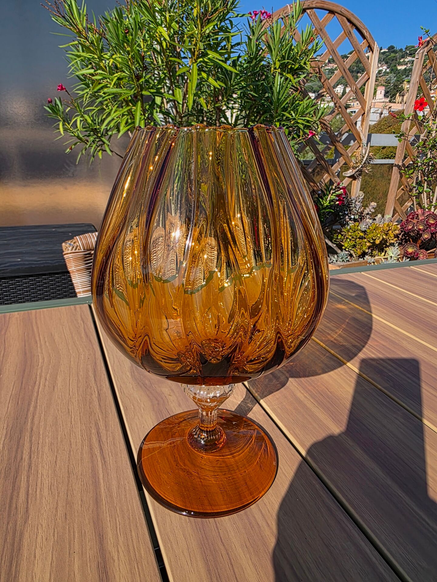 Giant glass 31 cm Empoli blown amber vintage