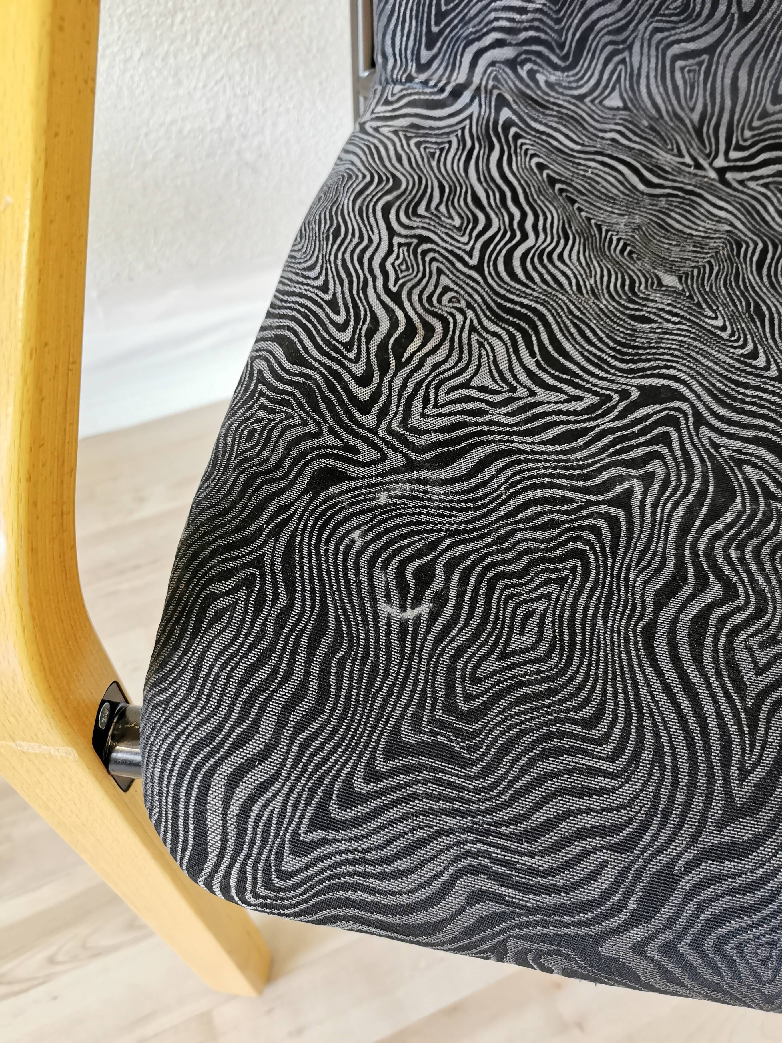 Vintage Beech Wood Dining Chair: 1970s Space Age Black Fabric