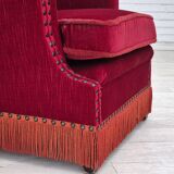 1970s, Danish lounge chair, original condition, cherry-red velour fabric.