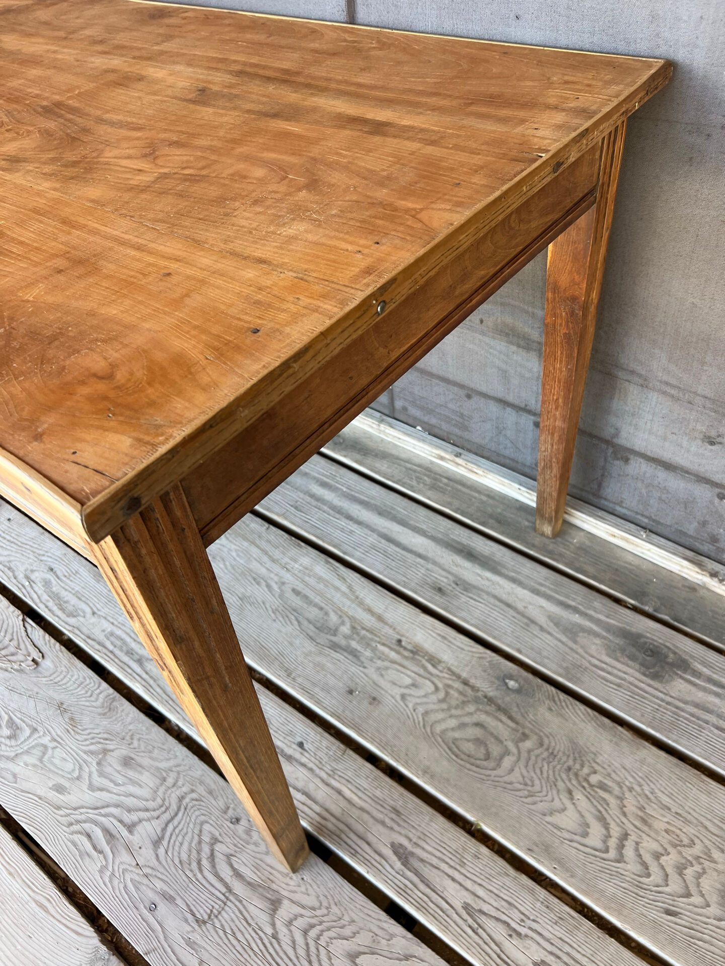Old raw wood table with extension