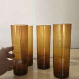 Set of 4 smoked brown amber orangeade glasses, France 1970