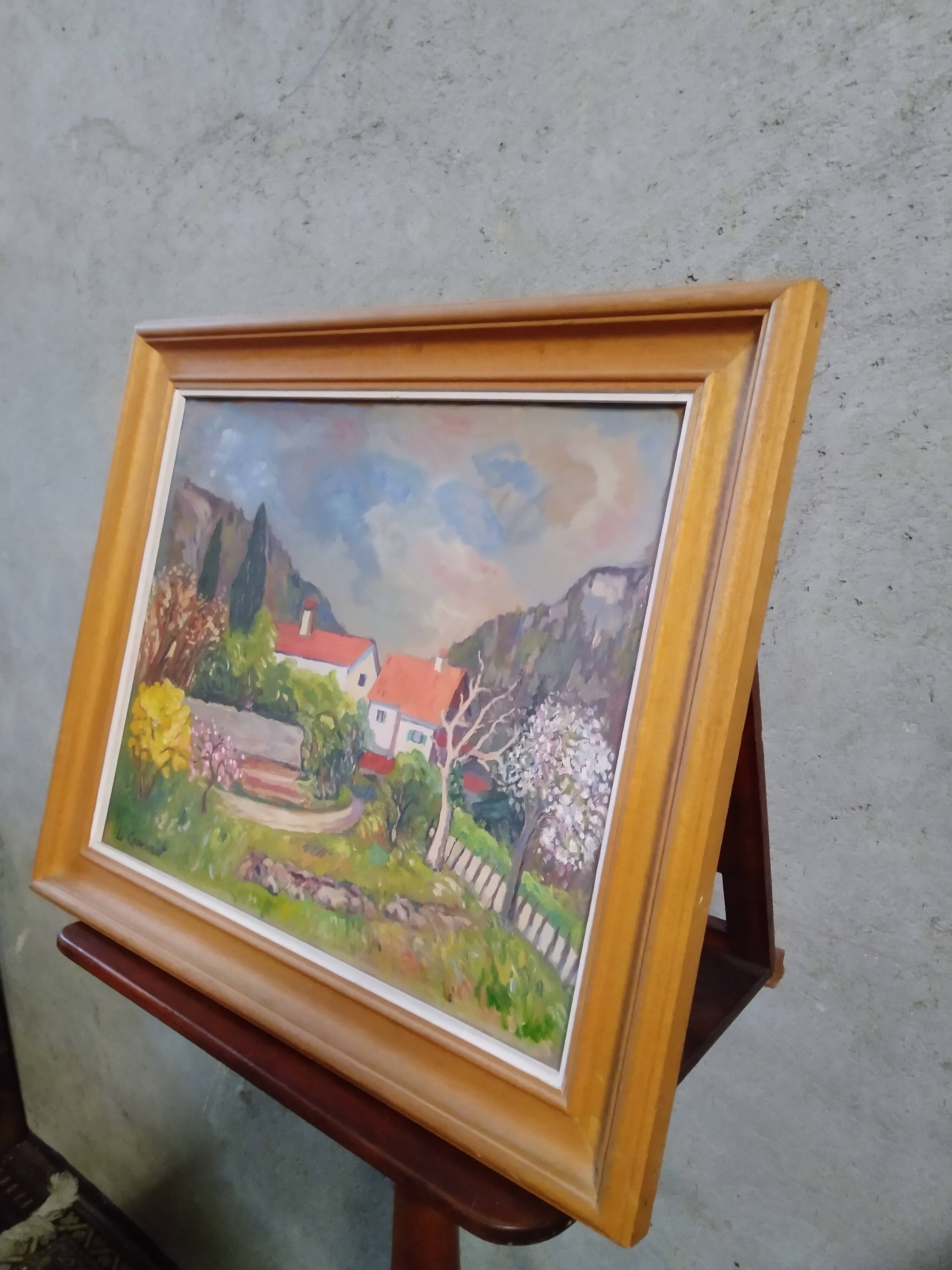 Oil on cardboard painting "Printemps à la Vierge Noire" signed Louis Combalot