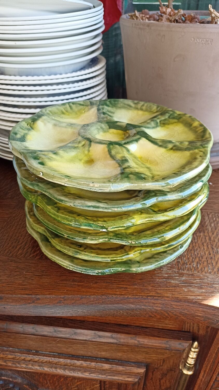 6 oyster plates by Foucard-Jourdan from the 50s