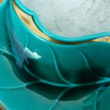 Empty cup pocket stylized leaf green ceramic enamelled verceram 1930 to 1940