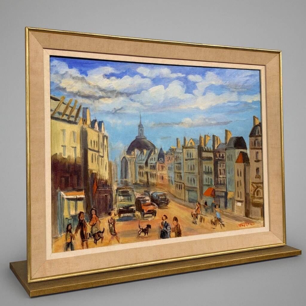 Ollier: oil on canvas mounted on panel, animated view of paris
