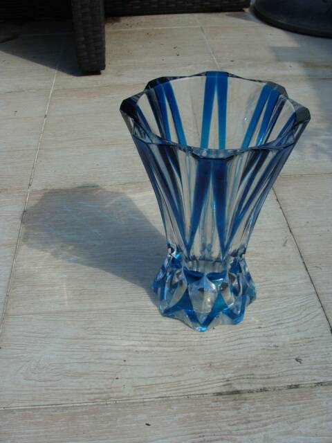 Large blue crystal vase