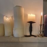 Brutalist wrought iron and brass candle holder