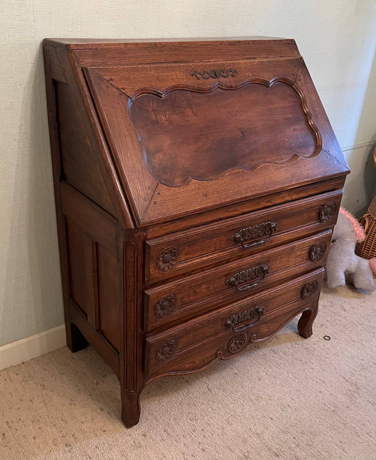 Solid oak sloping secretary
