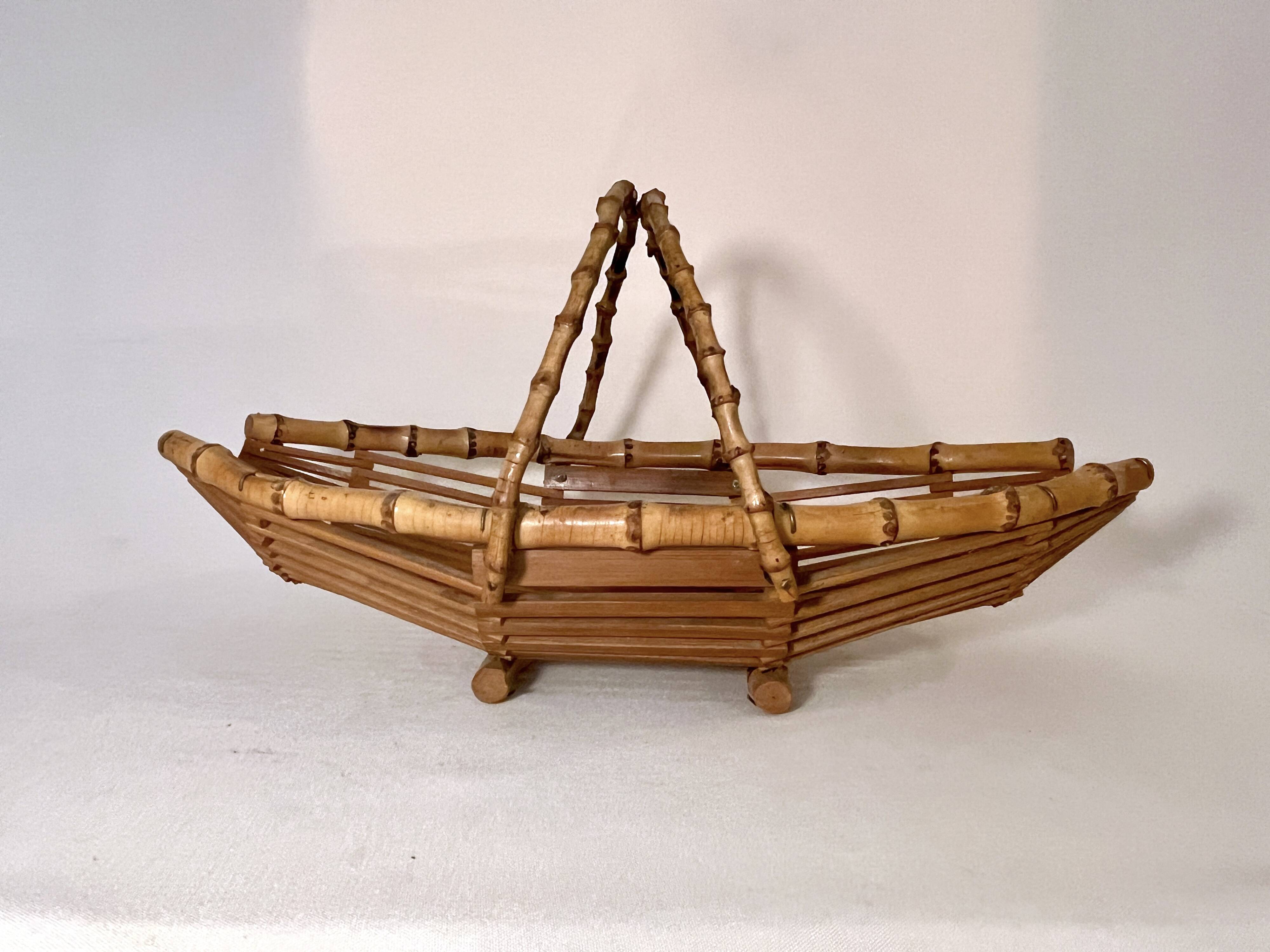 Vintage bamboo rattan wicker basket 1960s country chic