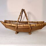 Vintage bamboo rattan wicker basket 1960s country chic