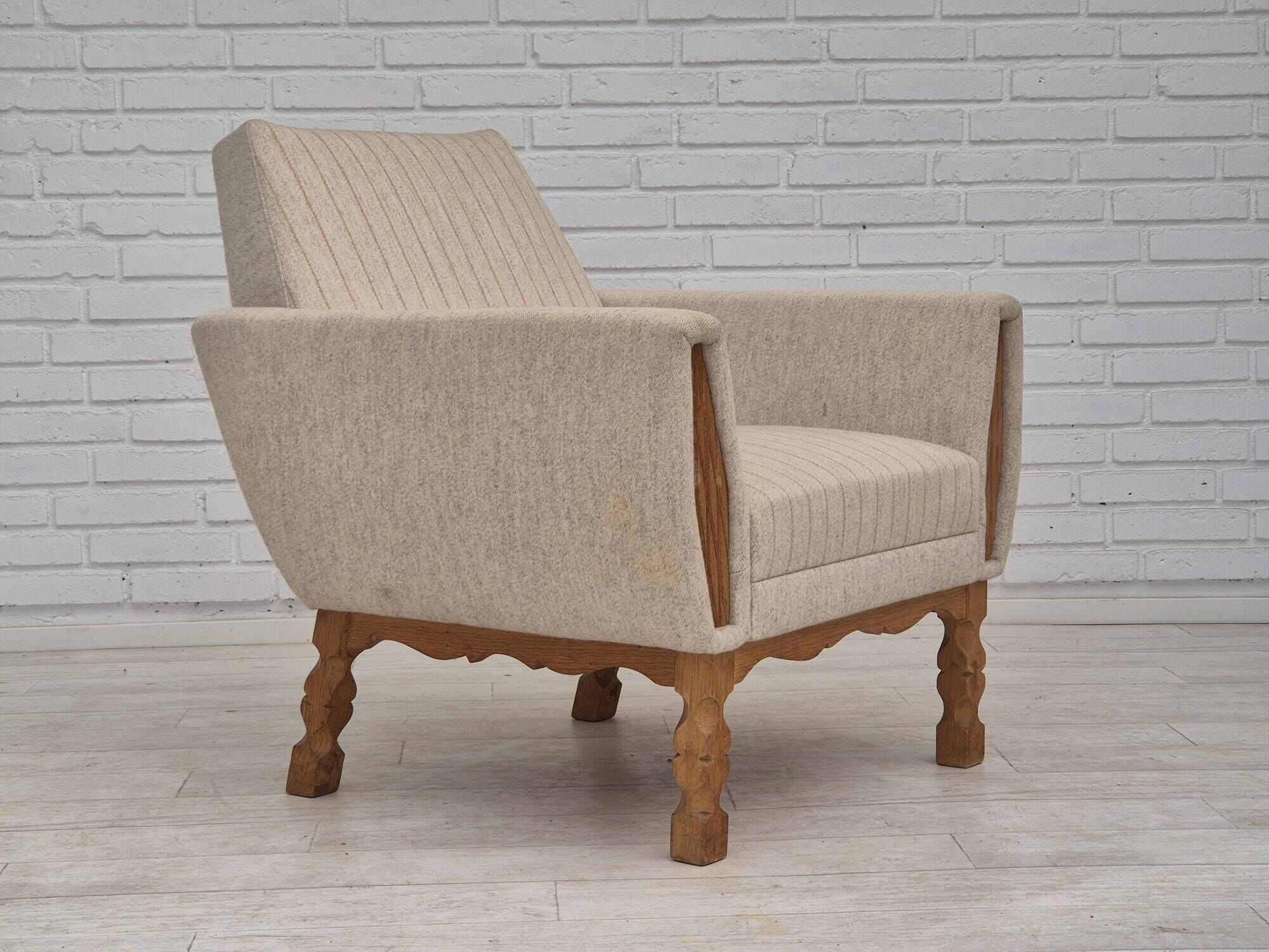 1970s, Danish lounge chair, furniture wool, oak wood, original condition.