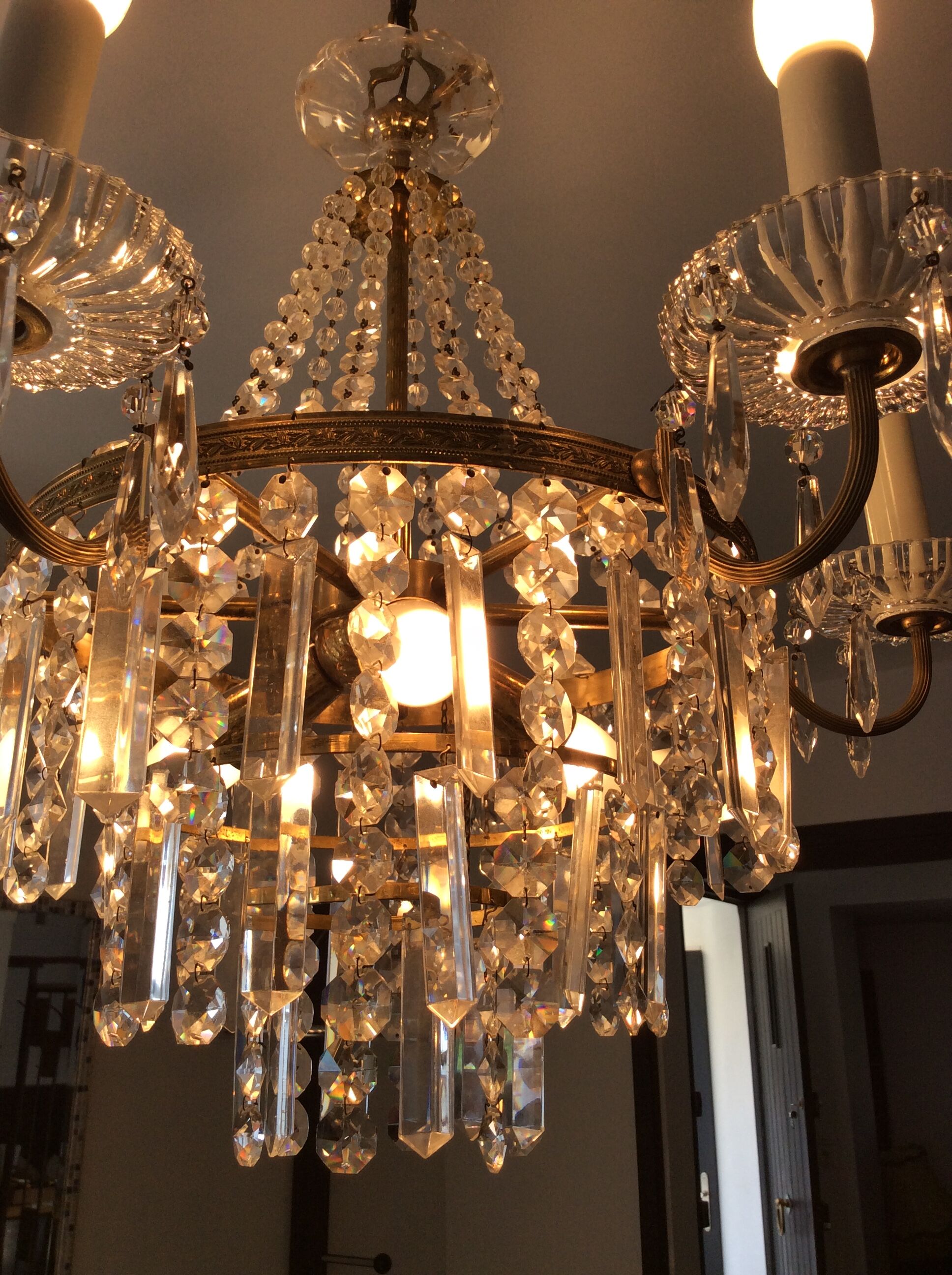 Old hot air balloon chandelier with crystal and bronze grapevines 9 fires