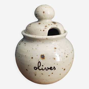 Signed stoneware olive pot
