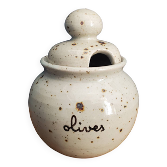 Signed stoneware olive pot