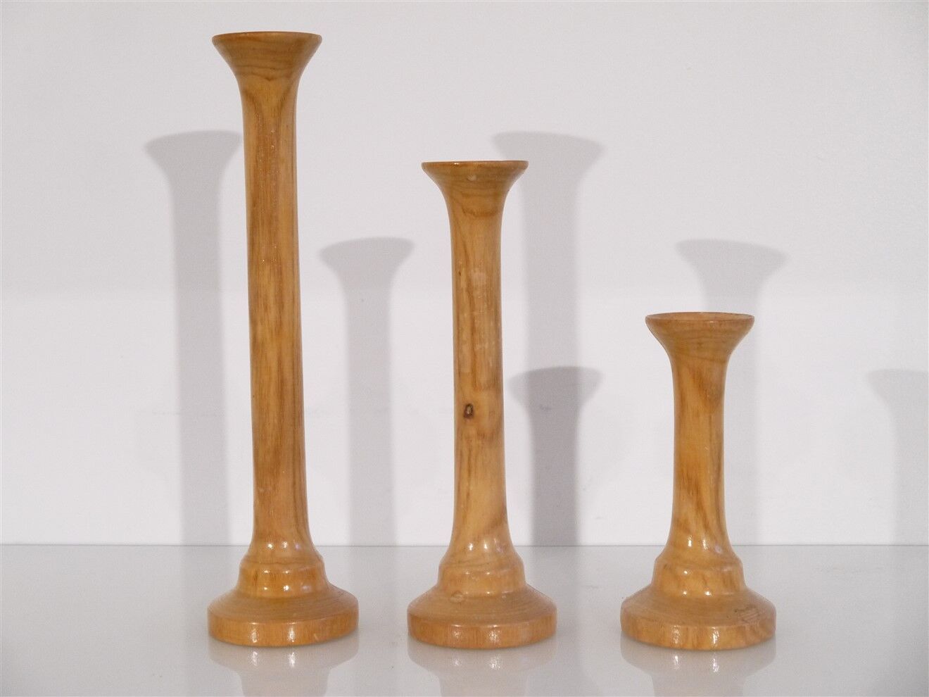 Set of Scandinavian wooden candle holders 1960