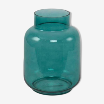 Vase en verre bleu petrole