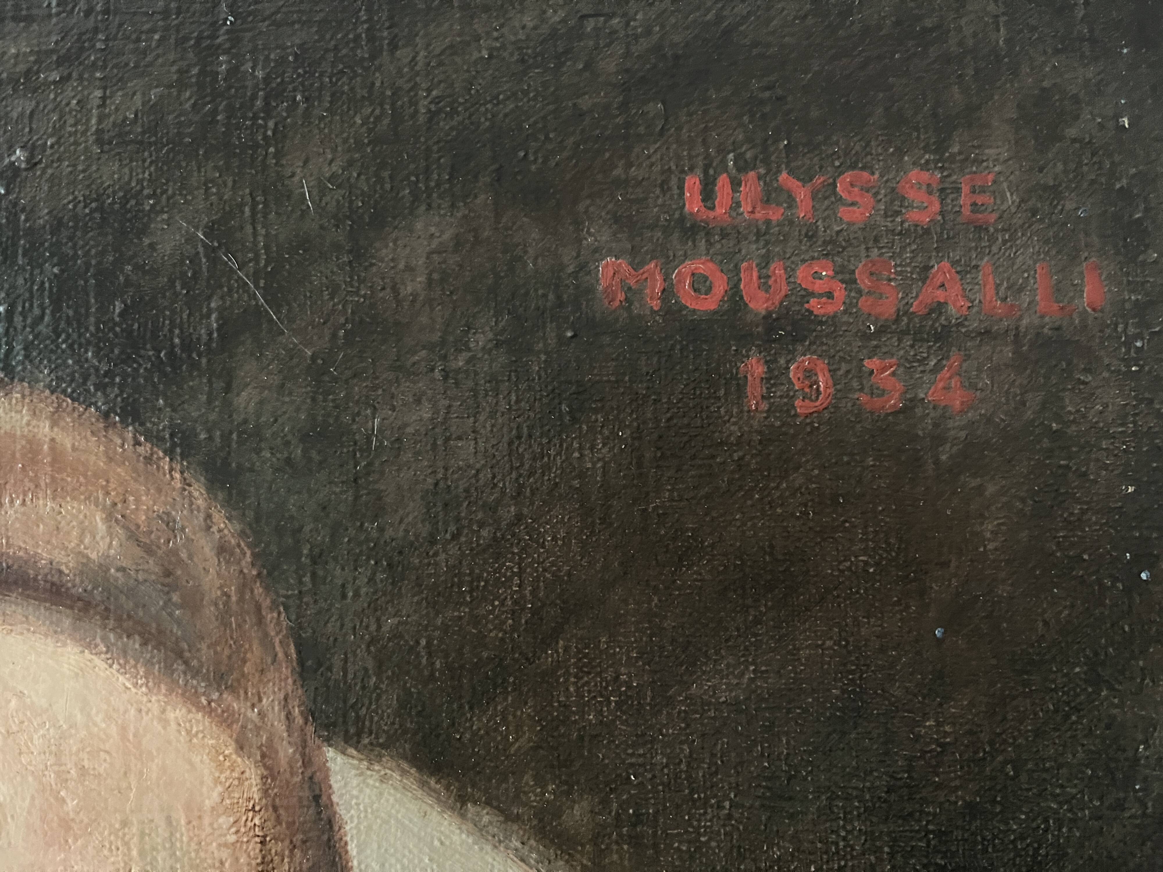 Oil painting on canvas of a nude woman in Art Deco style, old portrait.