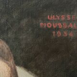 Oil painting on canvas of a nude woman in Art Deco style, old portrait.