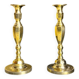 Pair of English polished brass candlesticks – vintage candle holders made in England – elegant classic decoration