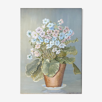 "Le pot de fleurs" huile sur toile nature morte par Madeleine Gaston Leroux