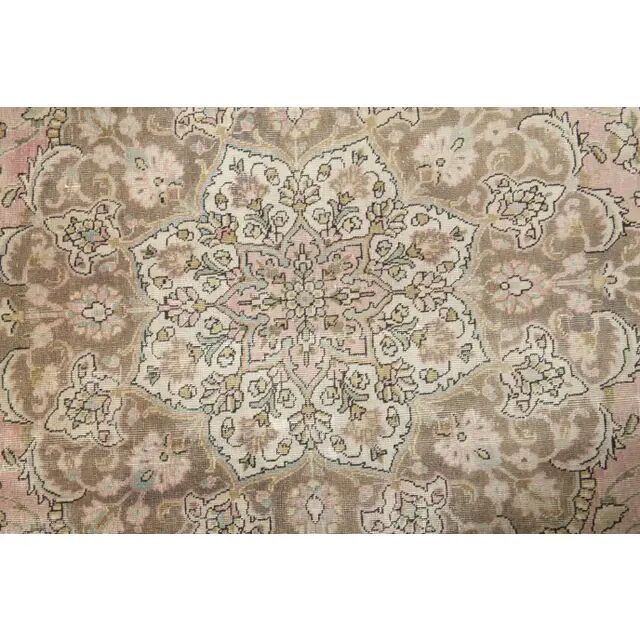 1970s Vintage Persian Handmade Wool Cotton Pink Area Rug 294x388