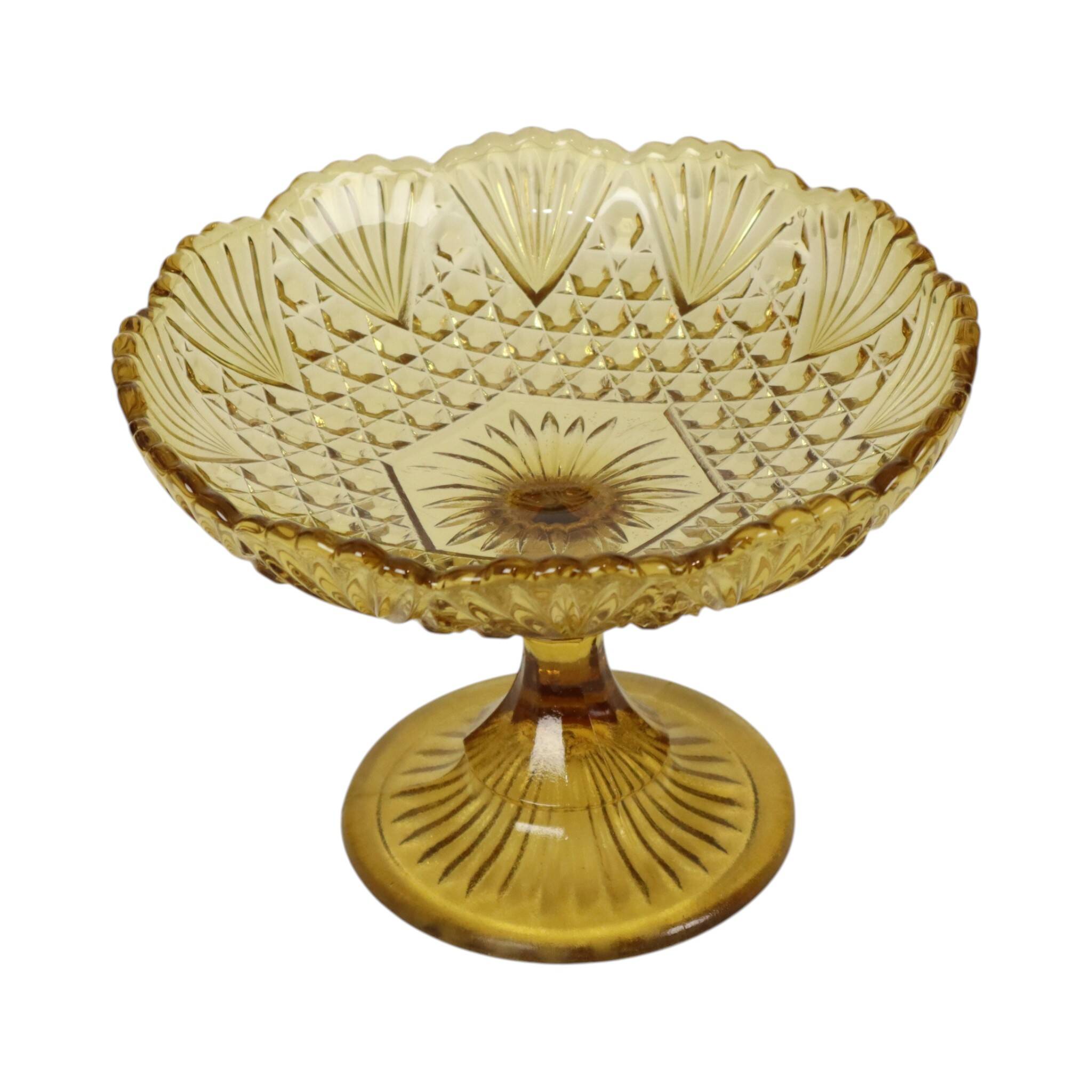 Art Deco Amber Depression Glass Tall Fruit Bowl 17cm