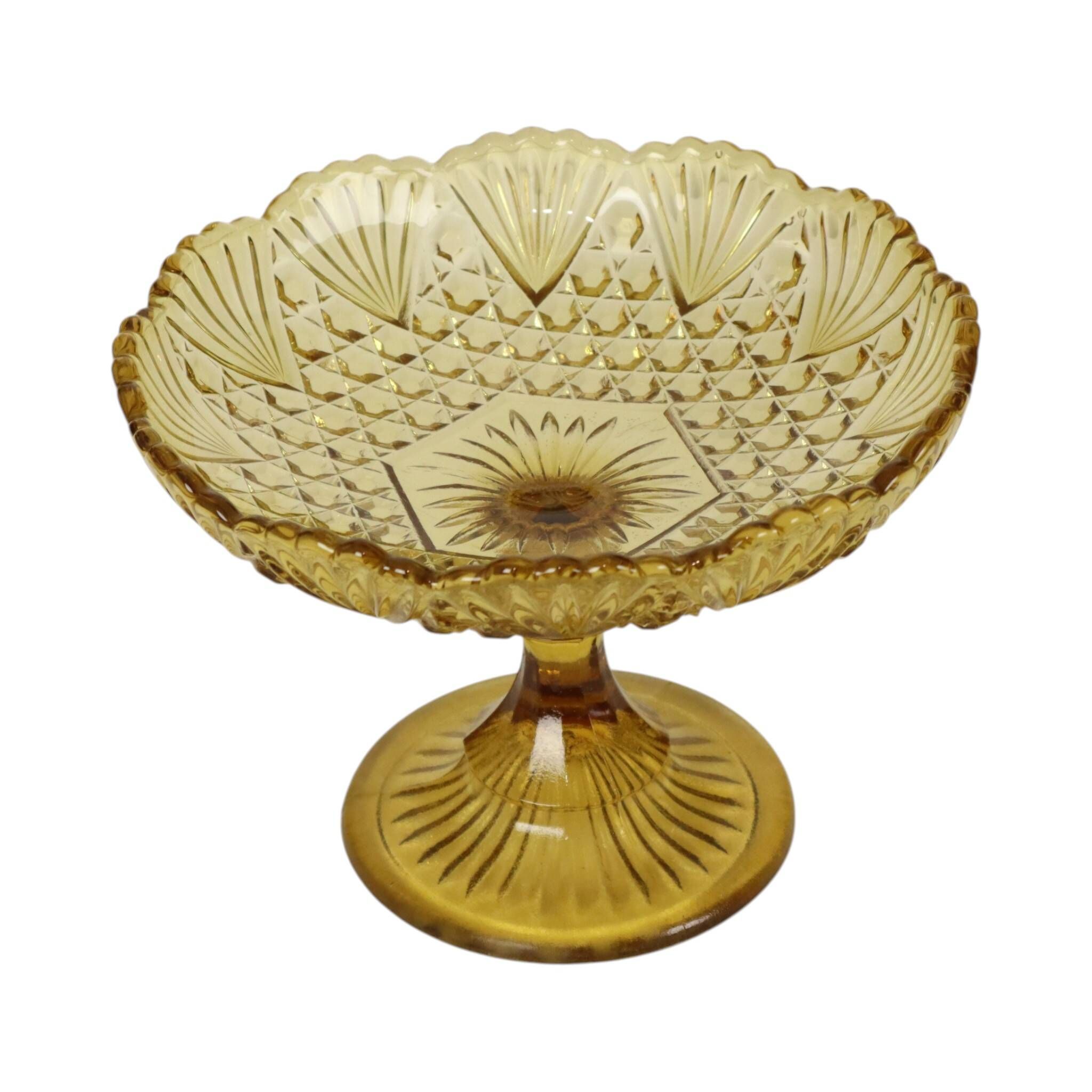 Art Deco Amber Depression Glass Tall Fruit Bowl 17cm