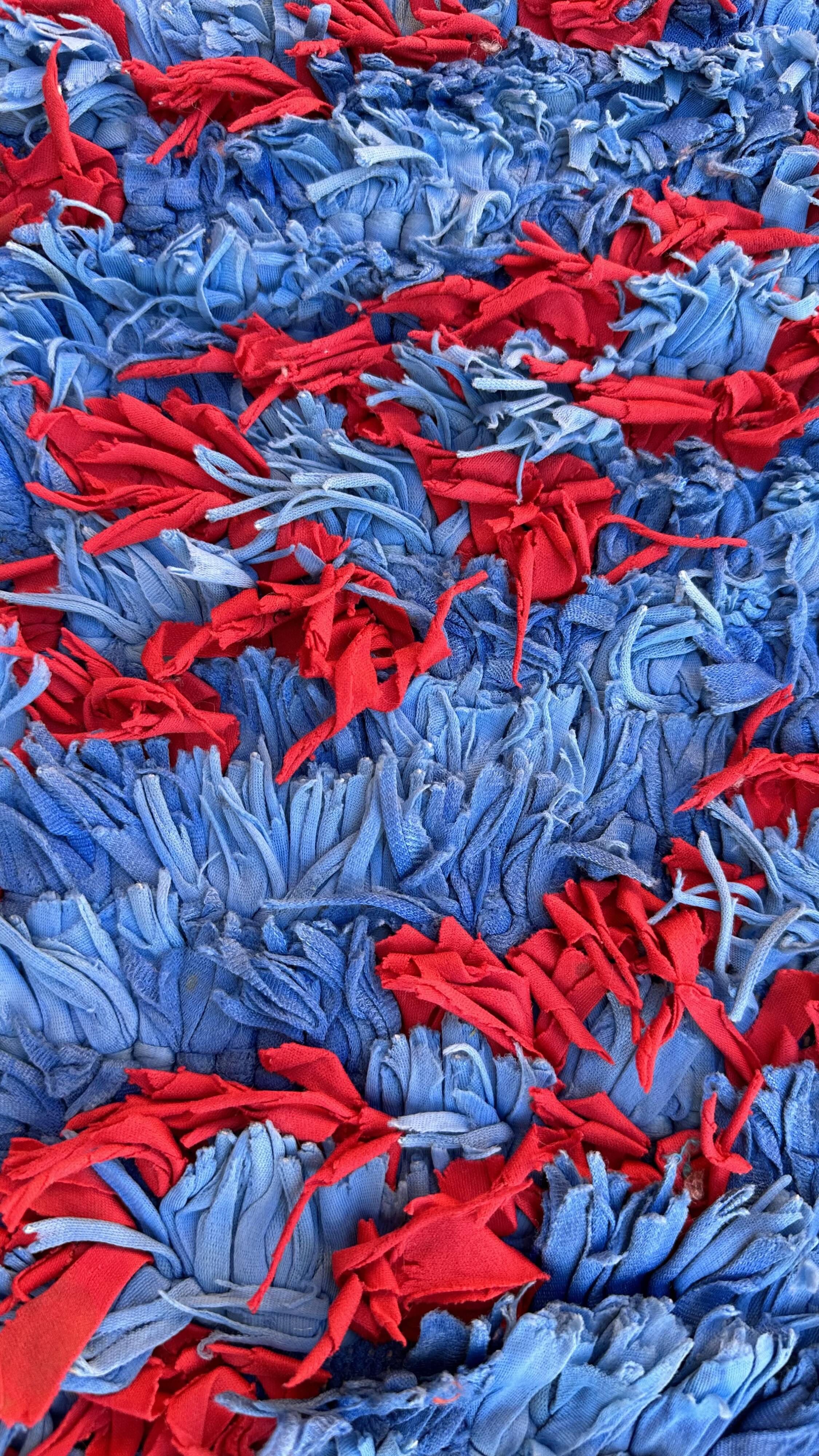 Moroccan carpet Boucherouite blue - 89 x 337 cm