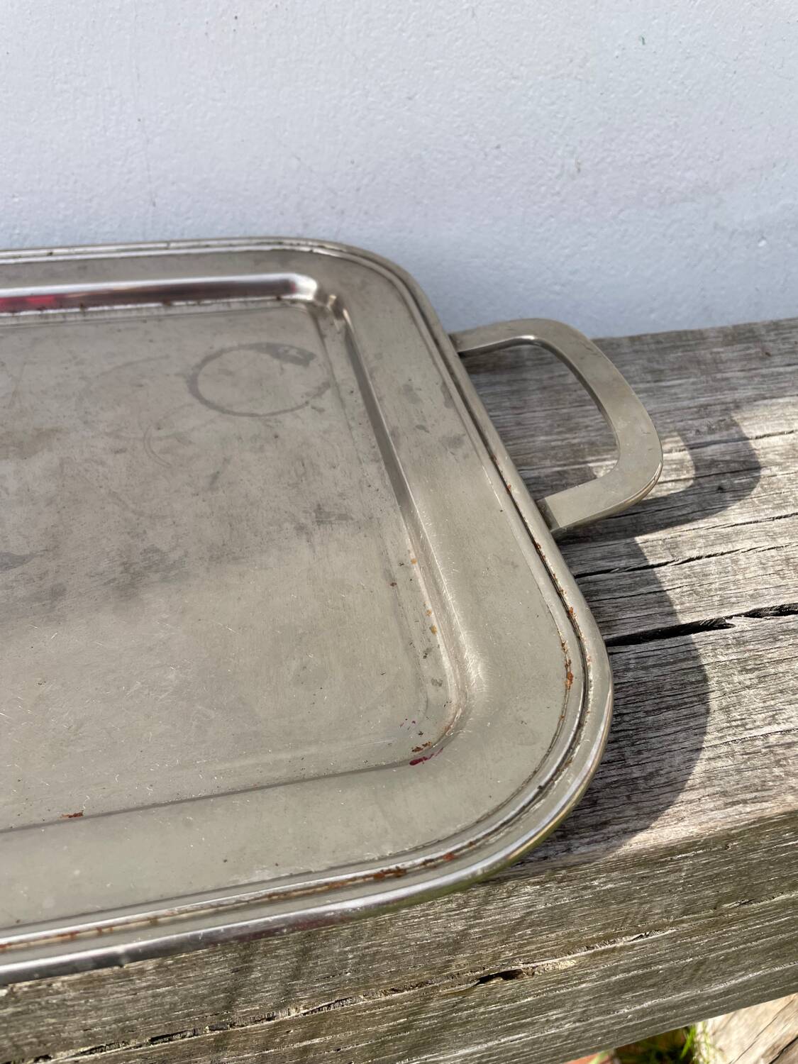 Rectangular silver metal tray