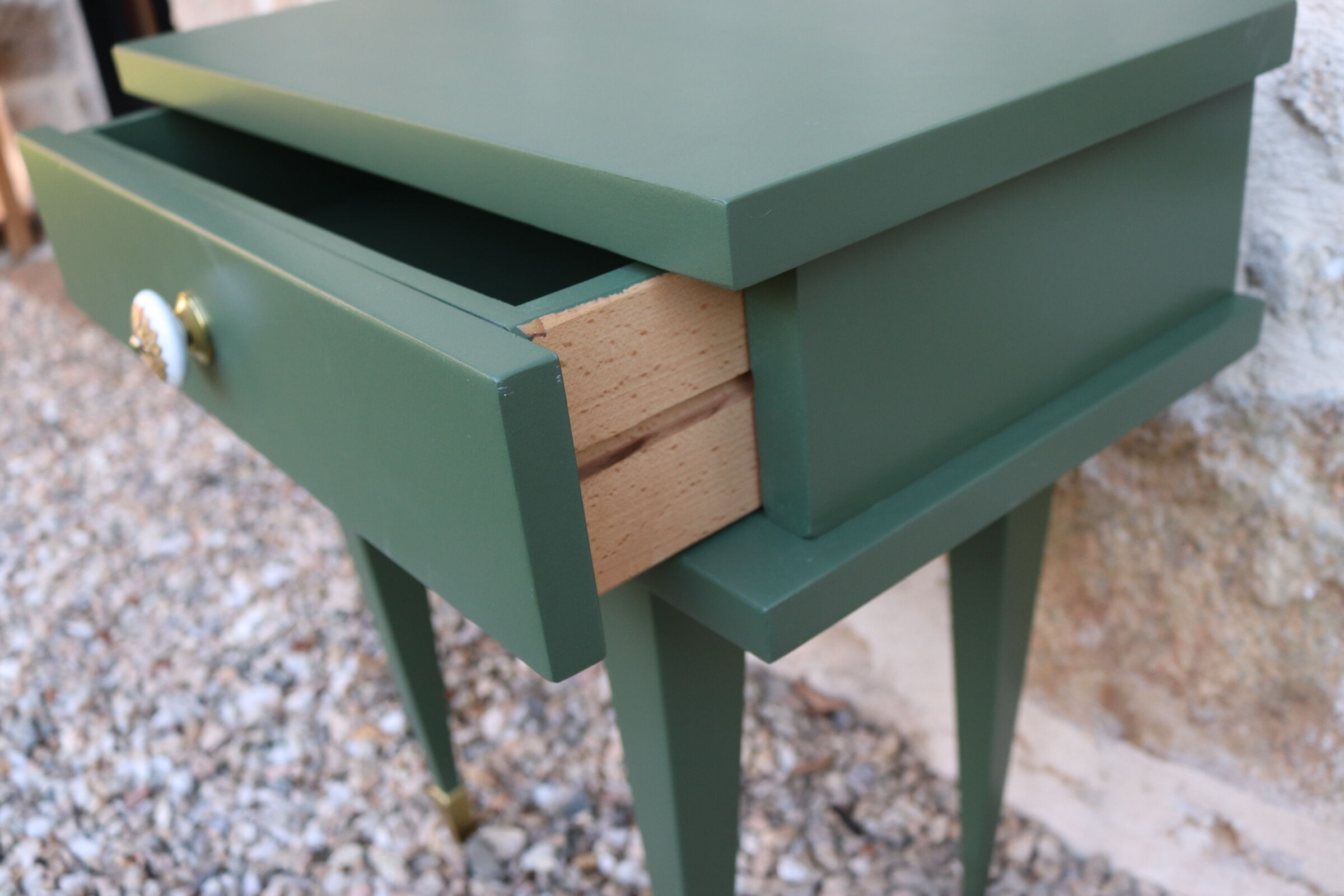 Vintage bedside green forest gold