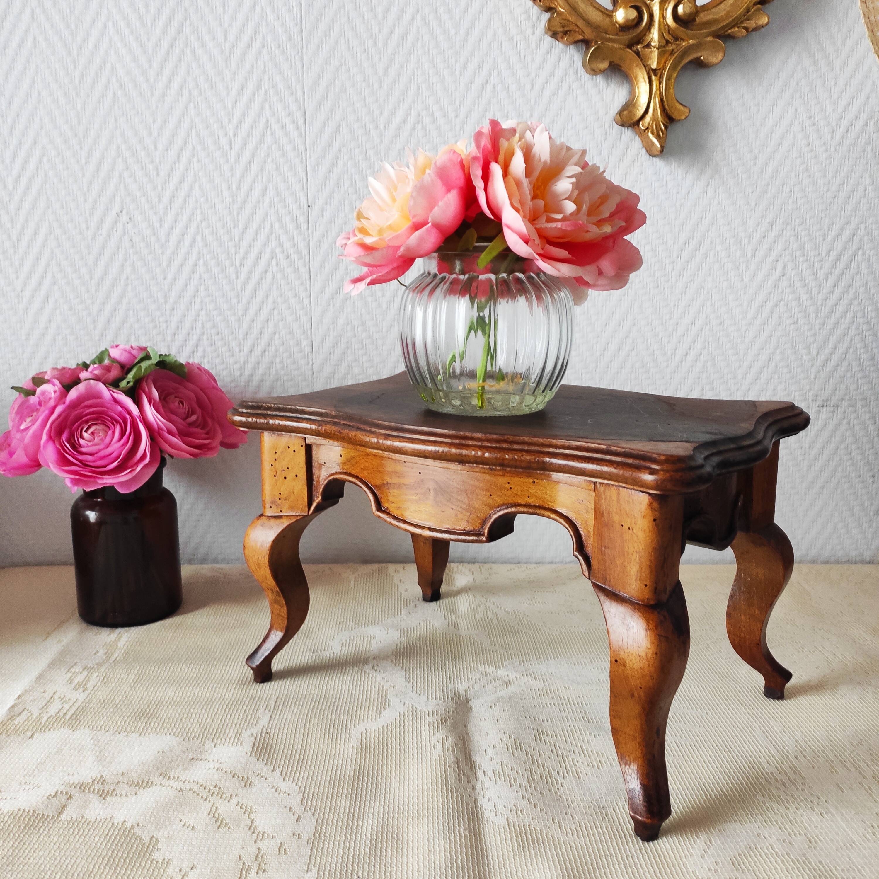 Antique solid wood footstool – Louis XV style, curved legs