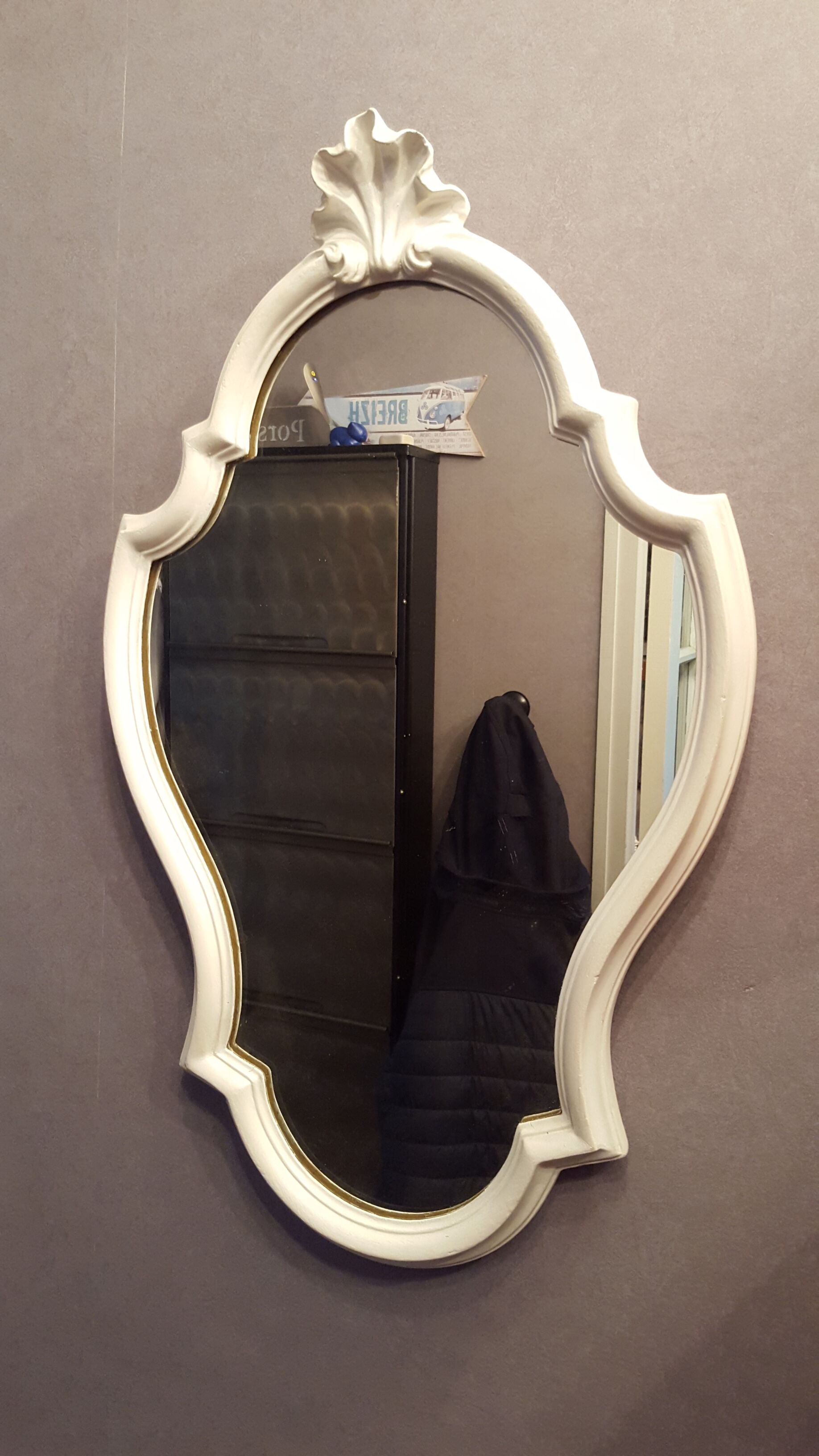 Miroir style Louis XV patine gris clair 43x69cm