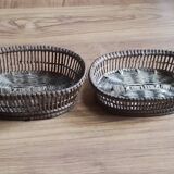 Two small vintage openwork wicker baskets