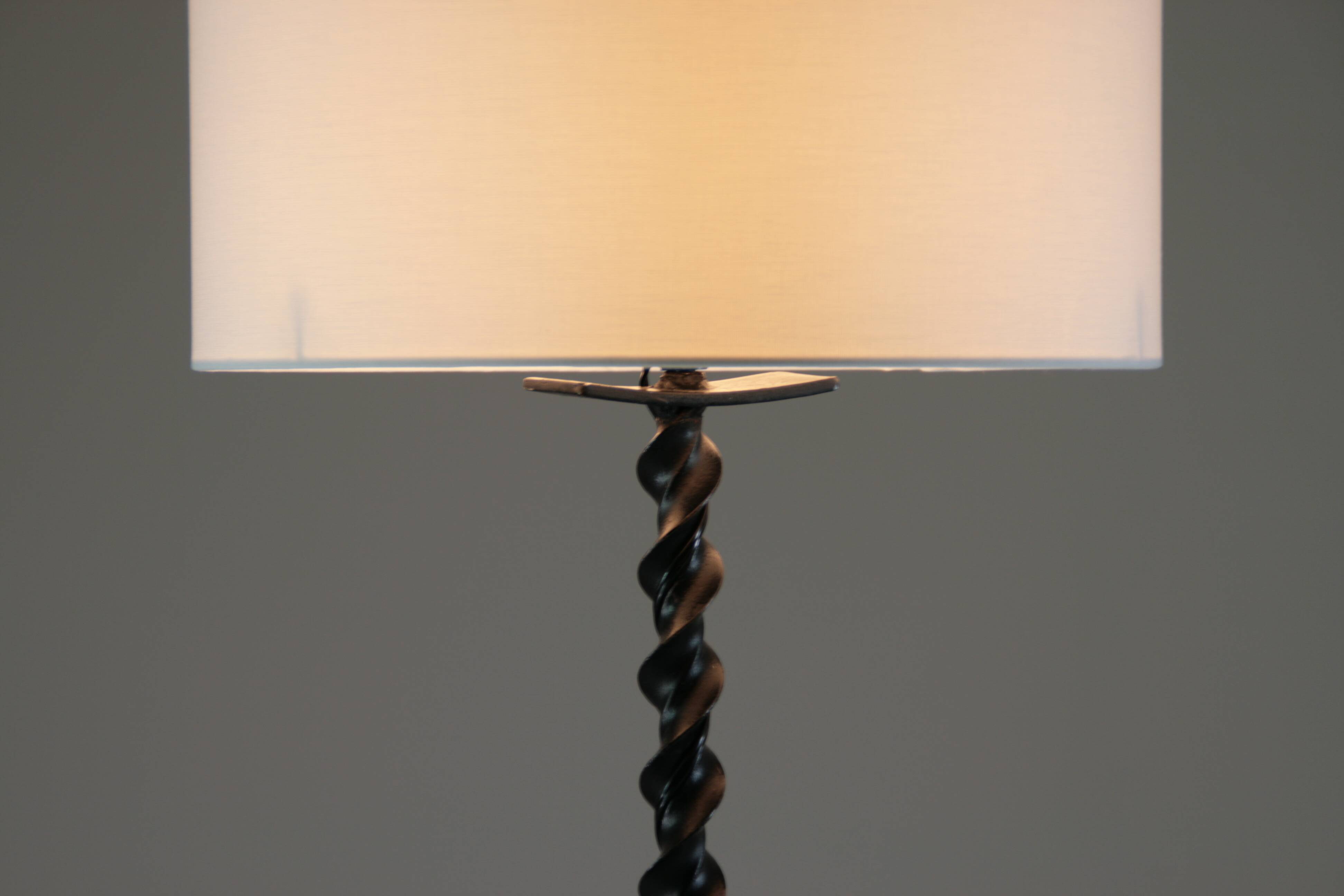 Twisted black metal brutalist floor lamp