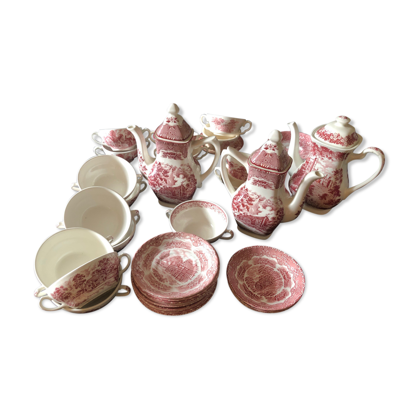 English tea service in pink faience