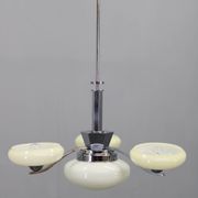 1930s Czech Art Deco chrome chandelier with cream opaline glass shades