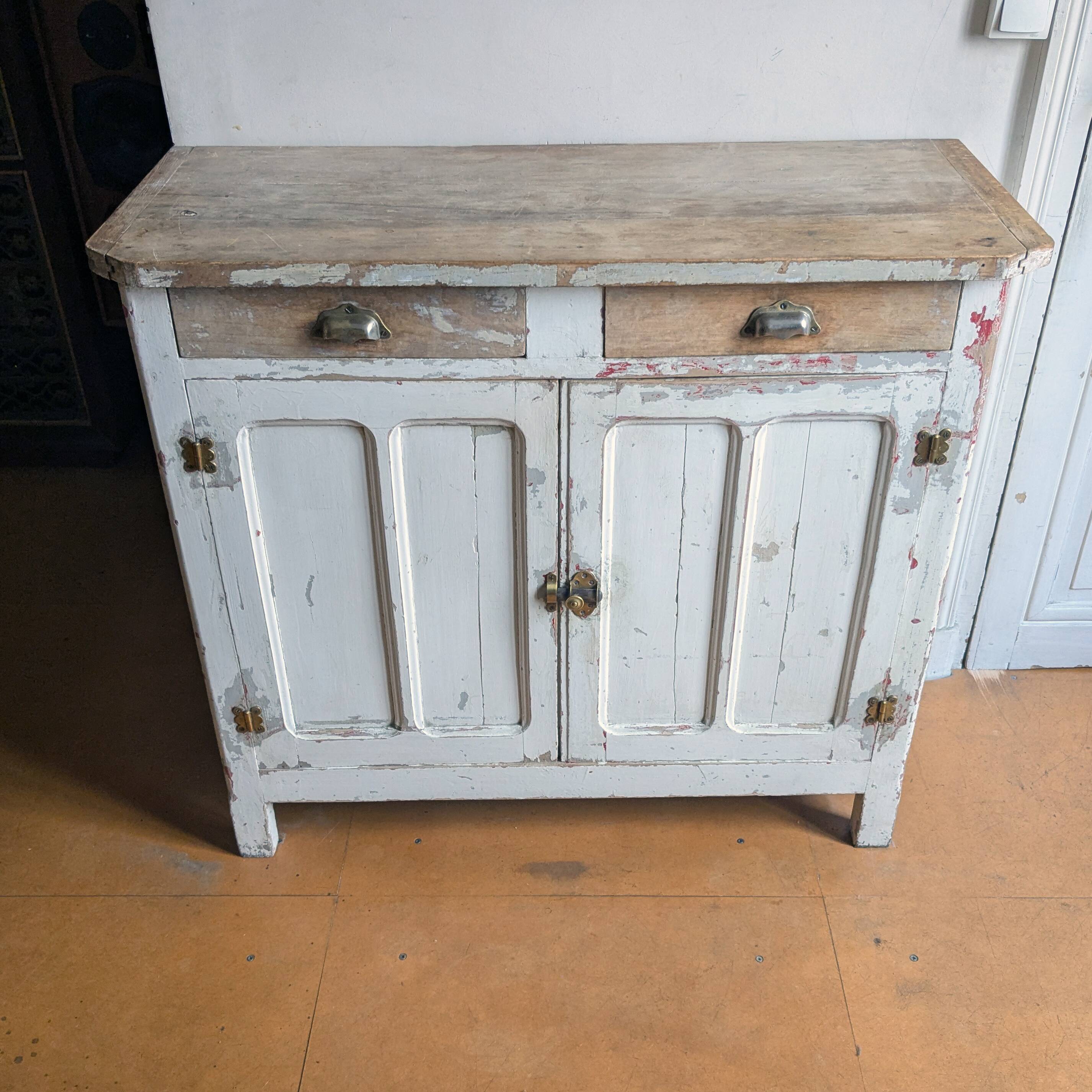 Vintage Parisian sideboard in its original patinated paint.